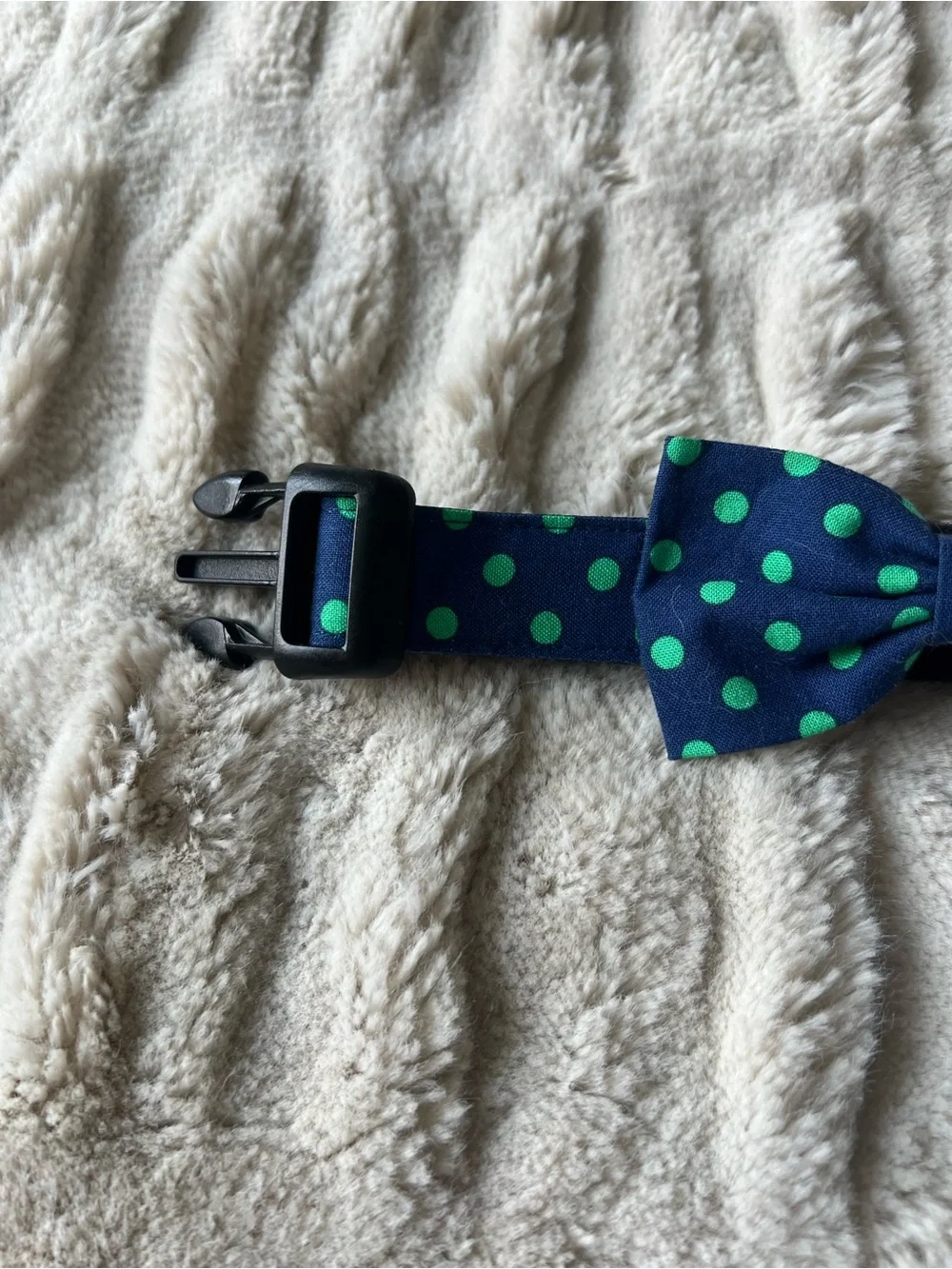 Navy Blue Polka Dot Bow Tie Dog Collar - Green Dots